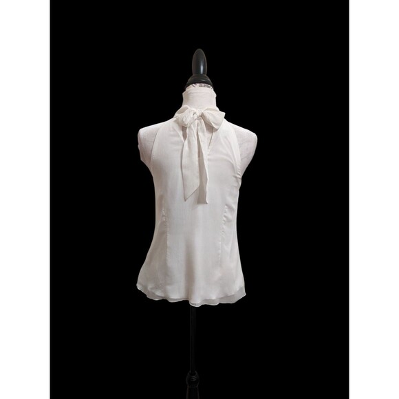 Ruffle Front Cream Halter Blouse Lined Size M - Picture 2 of 8
